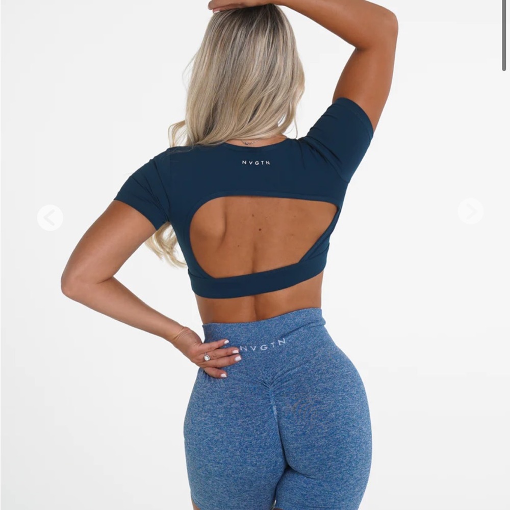 NVGTN, blue open back tee, SOLD OUT ONLINE, size small, great condition